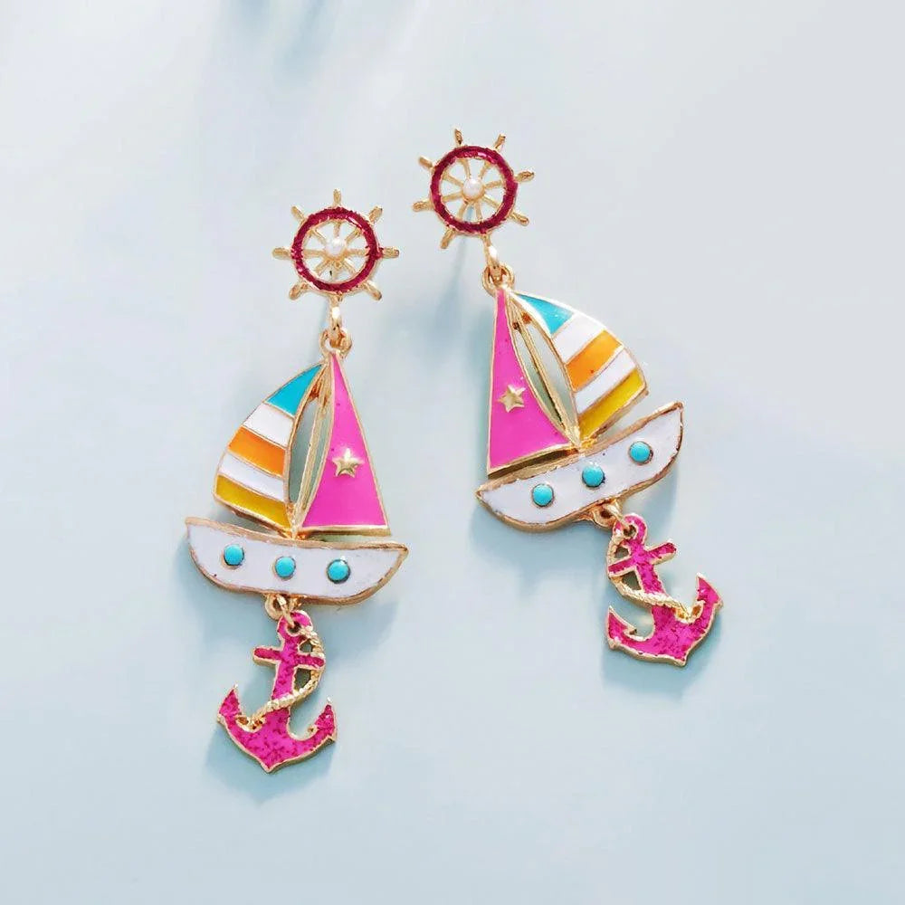 Enamel Boat Anchor Dangle Earrings - Jewelry Store by Erik Rayo