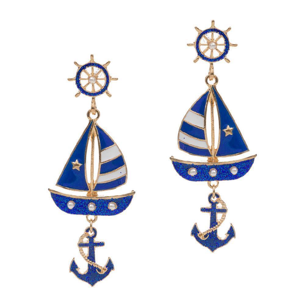Enamel Boat Anchor Dangle Earrings - Jewelry Store by Erik Rayo