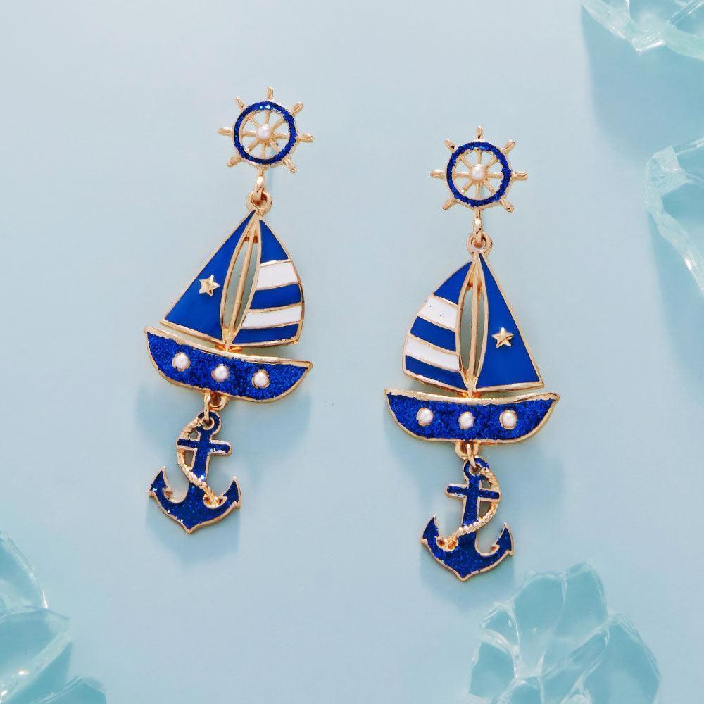 Enamel Boat Anchor Dangle Earrings - Jewelry Store by Erik Rayo