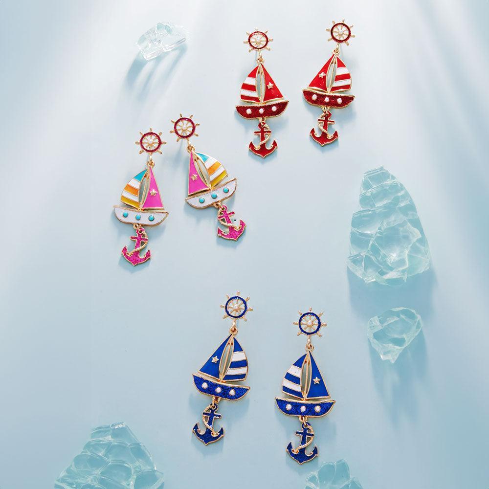 Enamel Boat Anchor Dangle Earrings - Jewelry Store by Erik Rayo