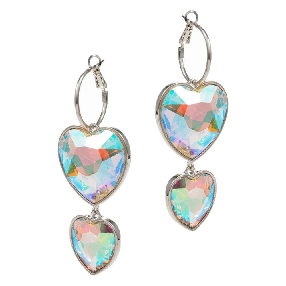 Crystal Stone Double Heart Link Dropdown Earrings - Jewelry Store by Erik Rayo