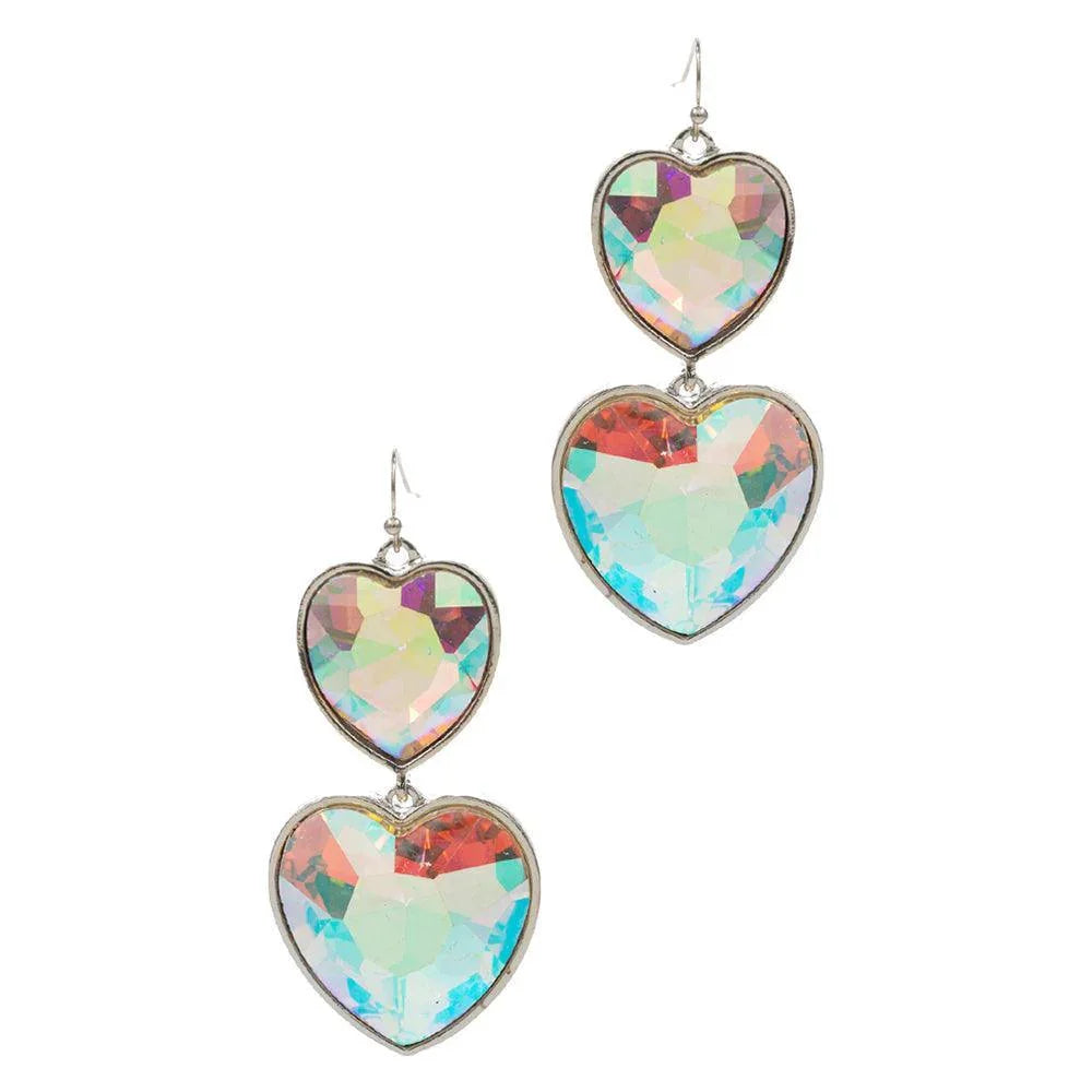 Crystal Stone Double Heart Link Dropdown Earrings - Jewelry Store by Erik Rayo