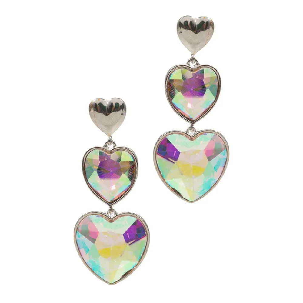 Crystal Stone Double Heart Link Dropdown Earrings - Jewelry Store by Erik Rayo