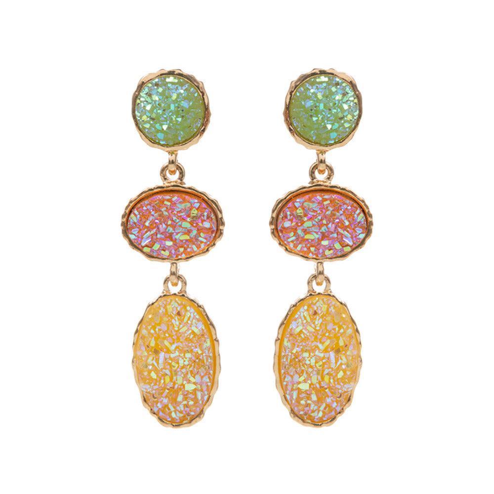 Yellow Triple Druzy Cluster Dropdown Earrings - Jewelry Store by Erik Rayo