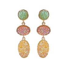 Load image into Gallery viewer, Yellow Triple Druzy Cluster Dropdown Earrings
