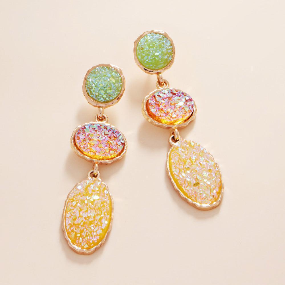 Yellow Triple Druzy Cluster Dropdown Earrings - Jewelry Store by Erik Rayo