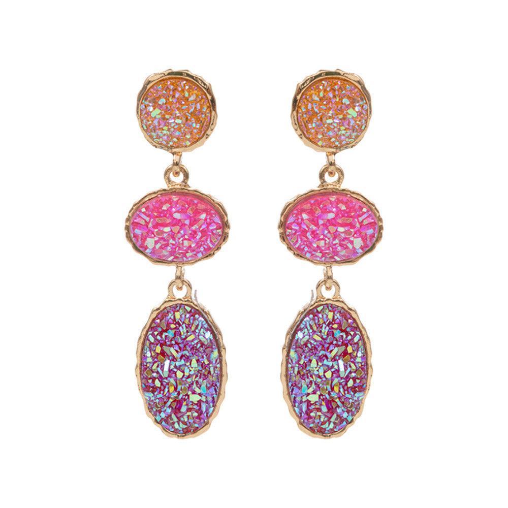 Pink Triple Druzy Cluster Dropdown Earrings - Jewelry Store by Erik Rayo