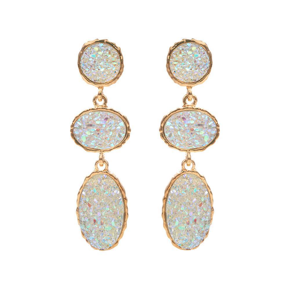 White Triple Druzy Cluster Dropdown Earrings - Jewelry Store by Erik Rayo