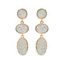 Load image into Gallery viewer, White Triple Druzy Cluster Dropdown Earrings
