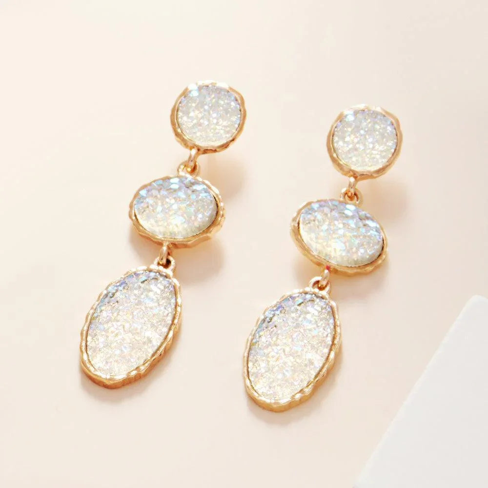 White Triple Druzy Cluster Dropdown Earrings - Jewelry Store by Erik Rayo