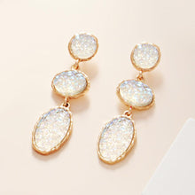 Load image into Gallery viewer, White Triple Druzy Cluster Dropdown Earrings
