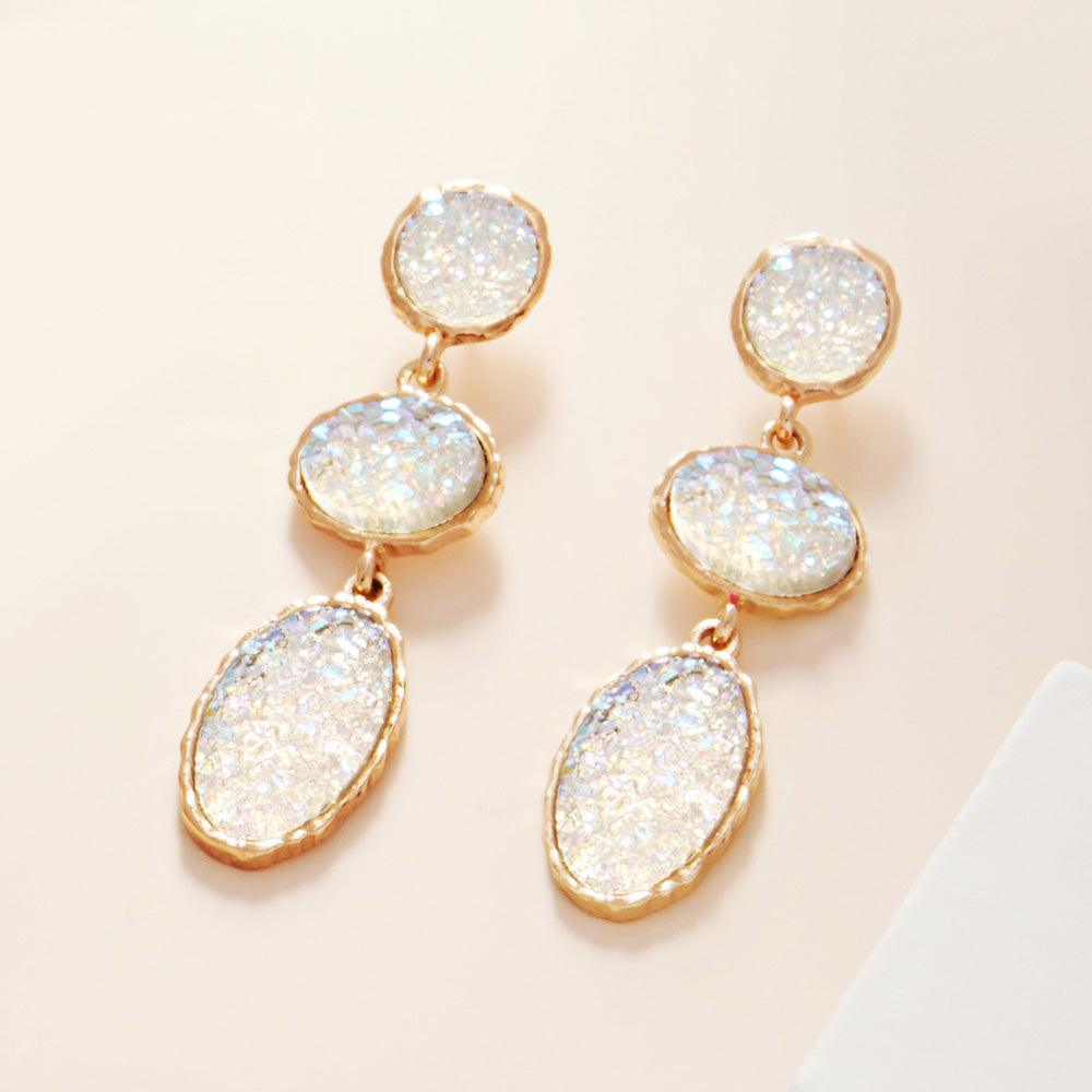 White Triple Druzy Cluster Dropdown Earrings