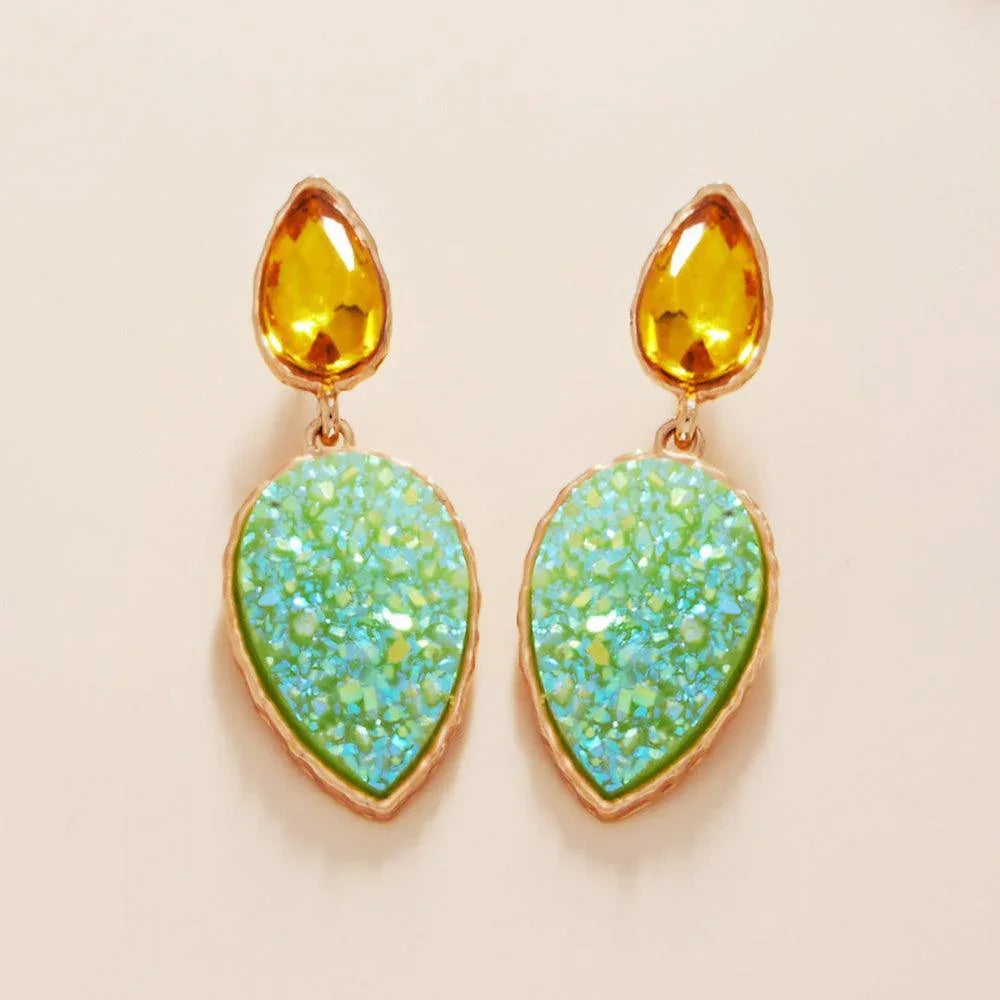 Green Teardrop Druzy Cluster Dangle Earrings - Jewelry Store by Erik Rayo
