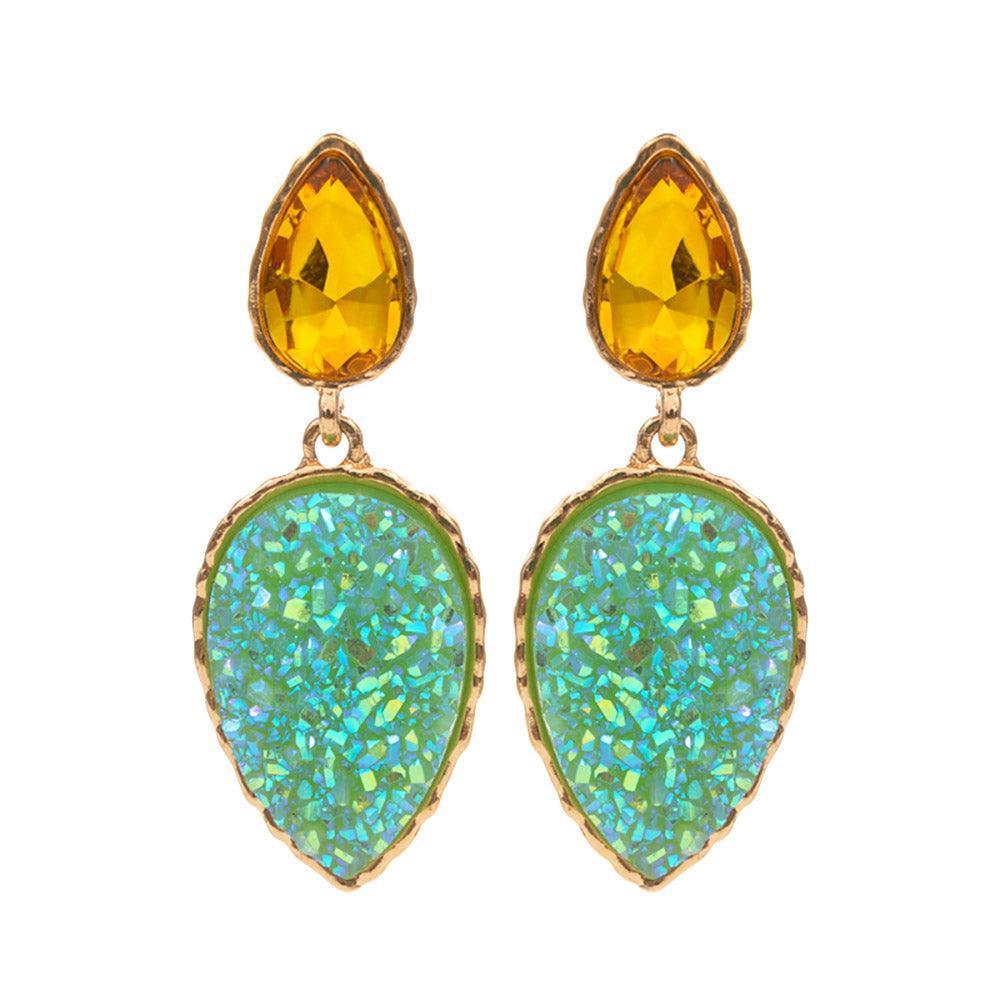 Green Teardrop Druzy Cluster Dangle Earrings - Jewelry Store by Erik Rayo