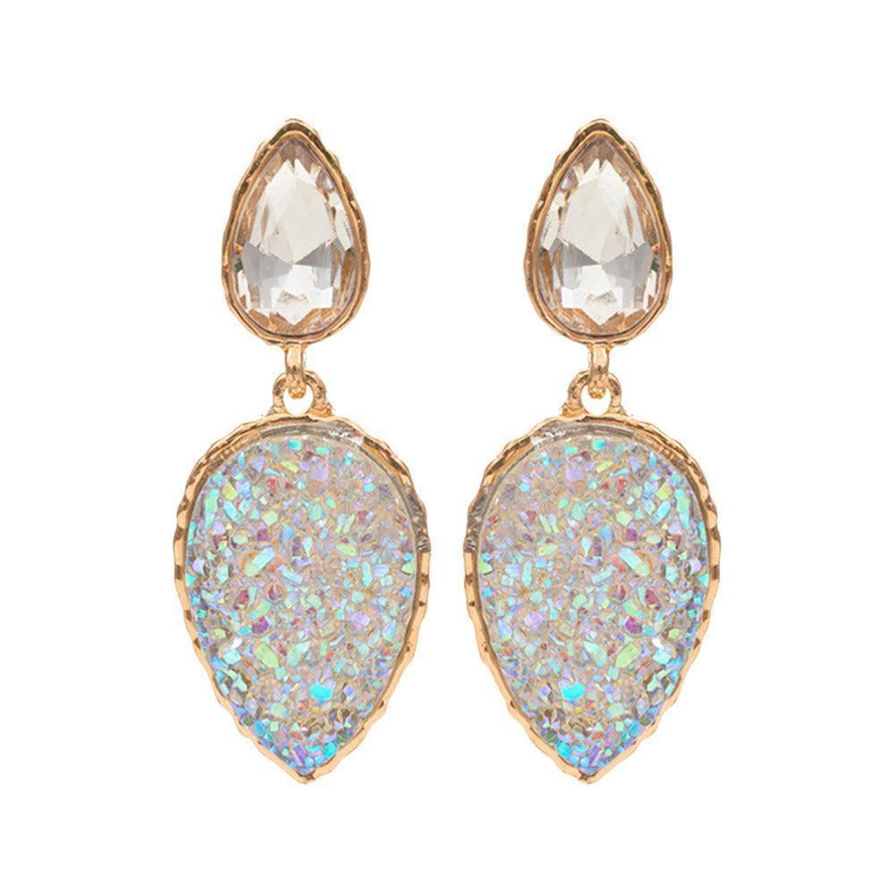 White Teardrop Druzy Cluster Dangle Earrings - Jewelry Store by Erik Rayo