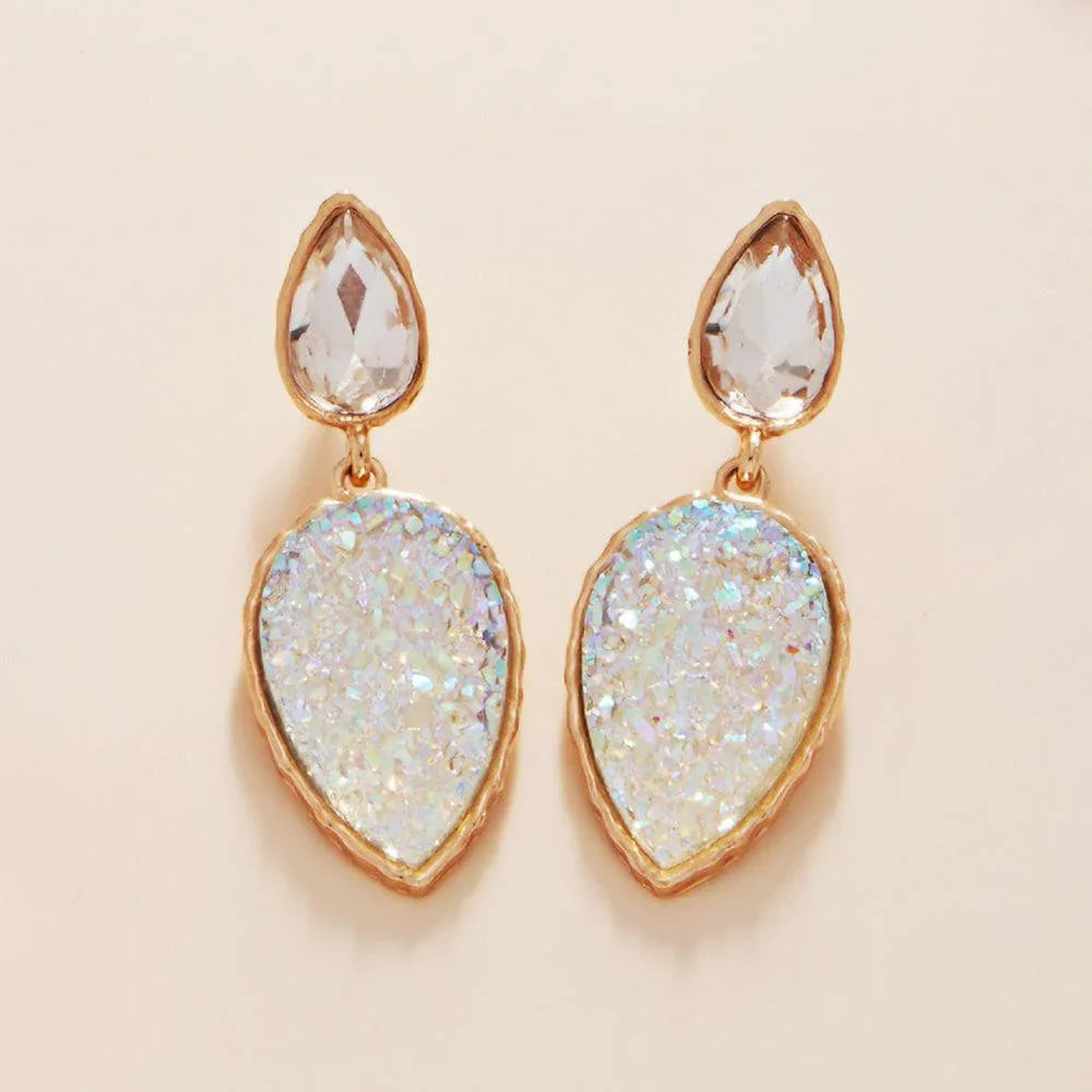 White Teardrop Druzy Cluster Dangle Earrings - Jewelry Store by Erik Rayo