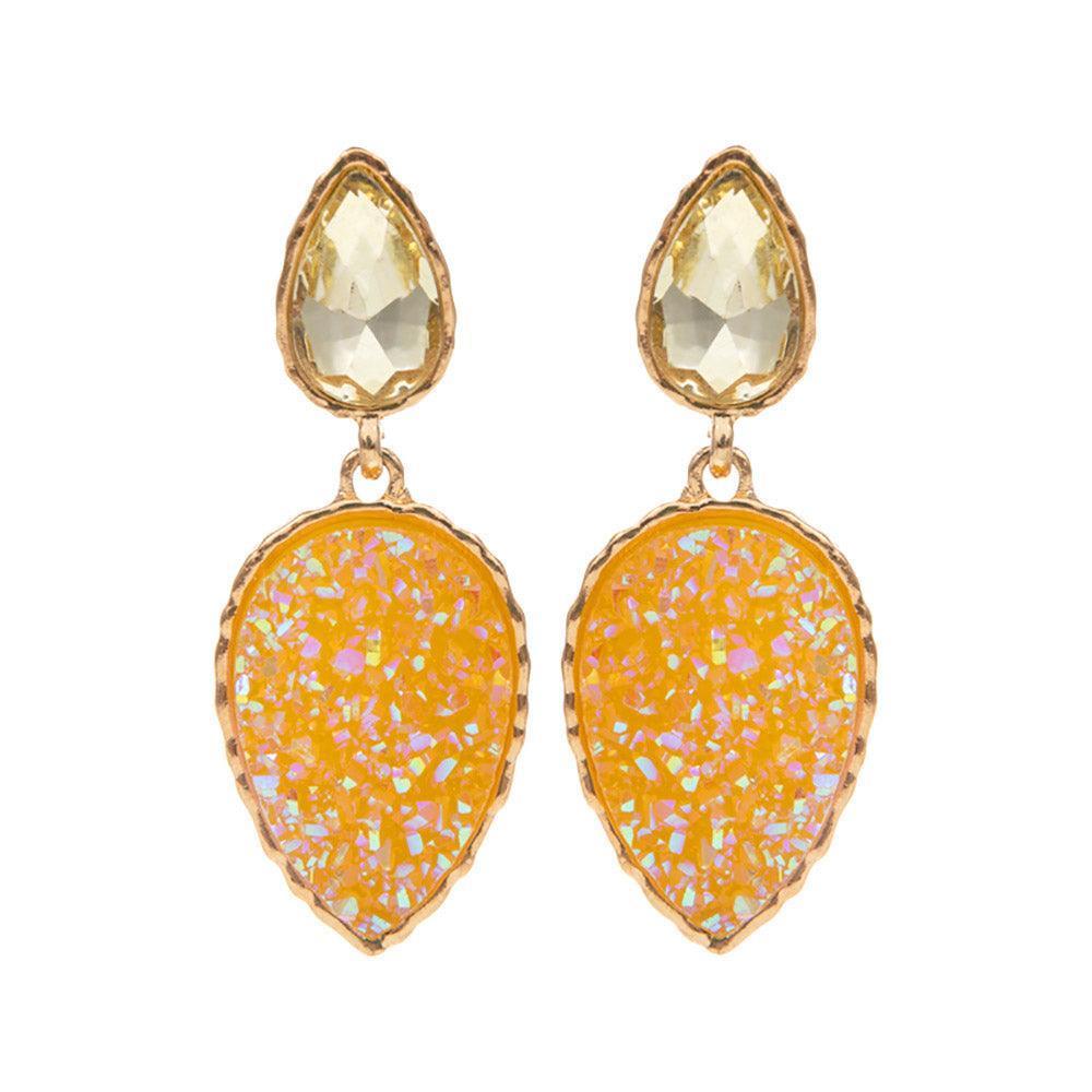 Yellow Teardrop Druzy Cluster Dangle Earrings - Jewelry Store by Erik Rayo