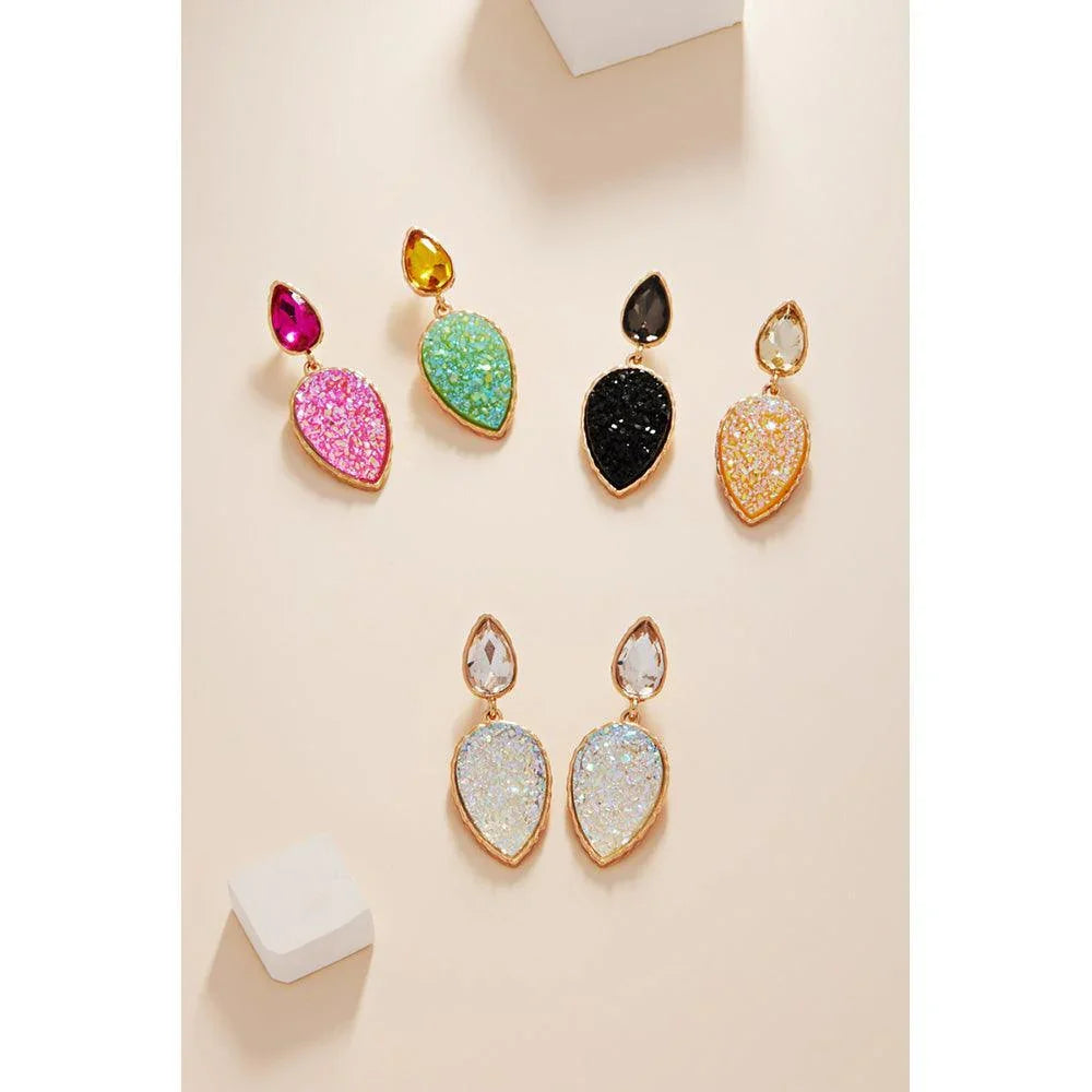 Yellow Teardrop Druzy Cluster Dangle Earrings - Jewelry Store by Erik Rayo