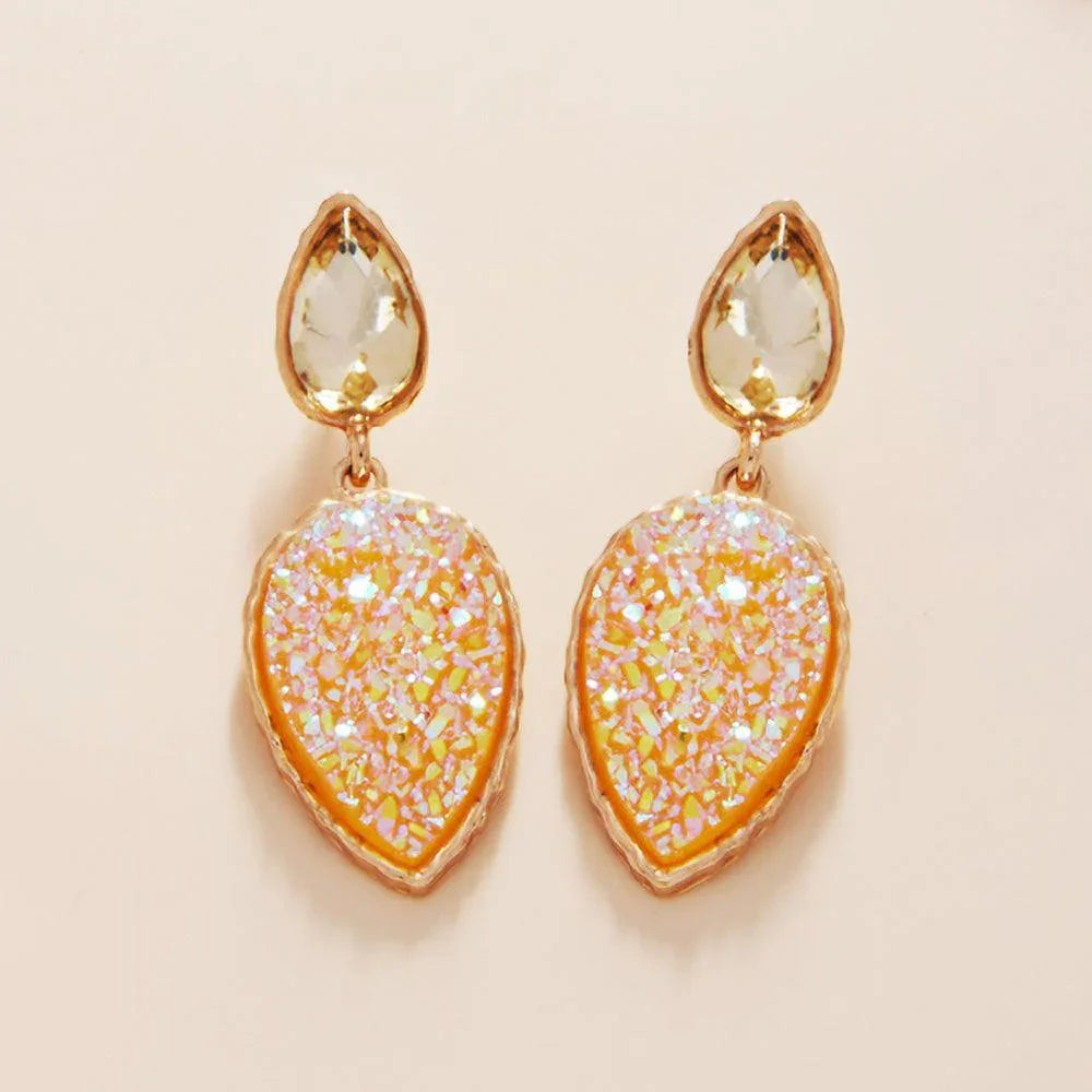 Yellow Teardrop Druzy Cluster Dangle Earrings - Jewelry Store by Erik Rayo