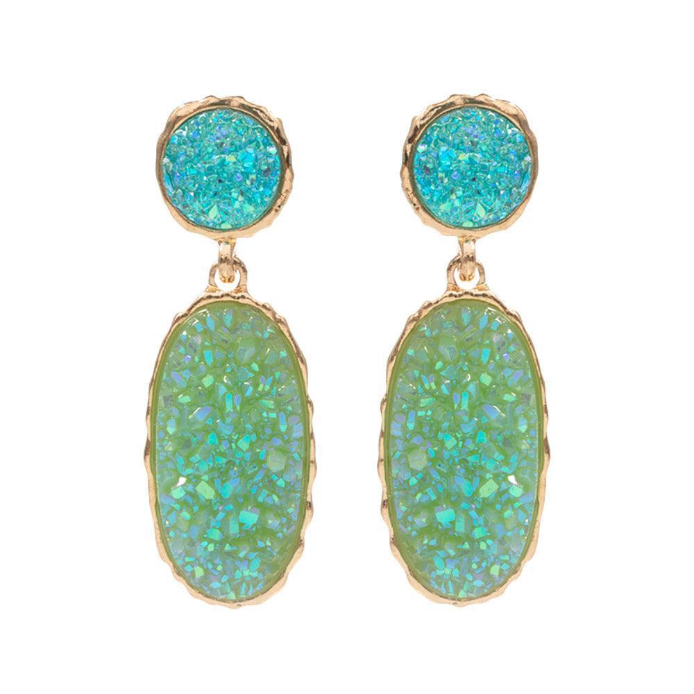 Green Oval Druzy Cluster Dangle Earrings - Jewelry Store by Erik Rayo