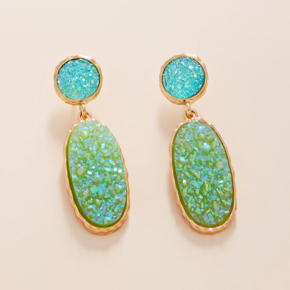 Green Oval Druzy Cluster Dangle Earrings - Jewelry Store by Erik Rayo