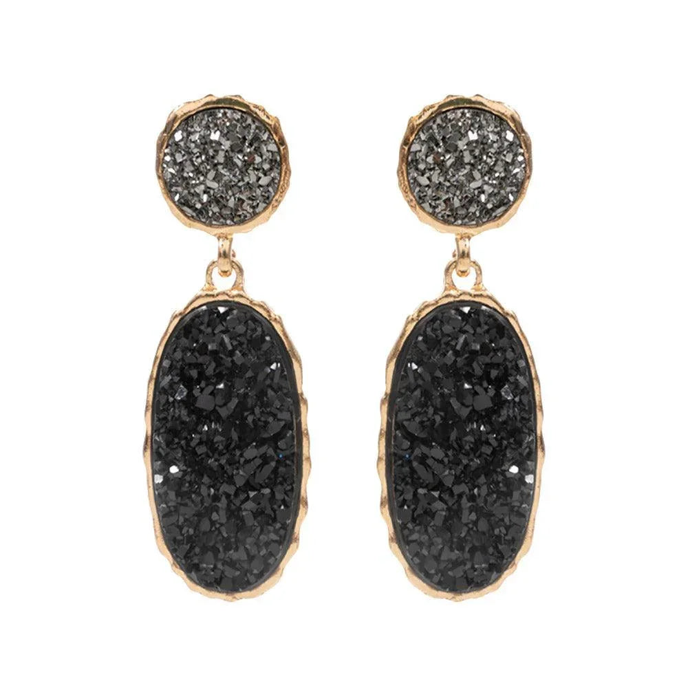 Black Oval Druzy Cluster Dangle Earrings - Jewelry Store by Erik Rayo