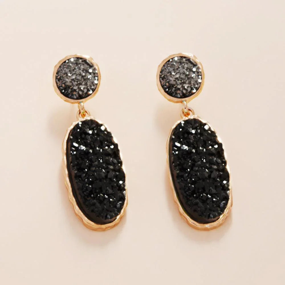 Black Oval Druzy Cluster Dangle Earrings - Jewelry Store by Erik Rayo