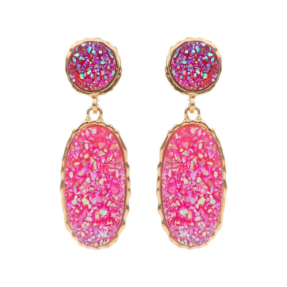 Pink Oval Druzy Cluster Dangle Earrings - Jewelry Store by Erik Rayo
