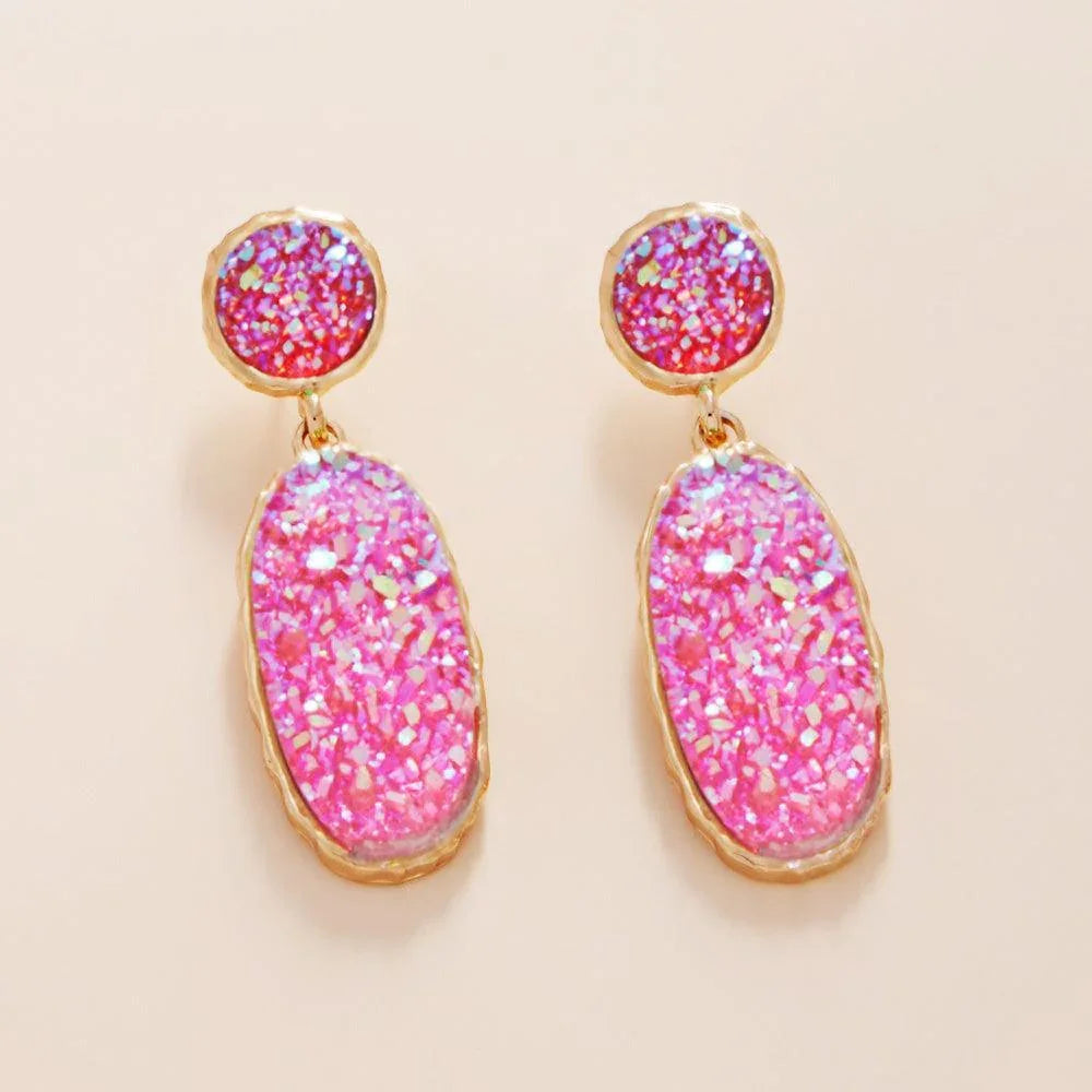 Pink Oval Druzy Cluster Dangle Earrings - Jewelry Store by Erik Rayo
