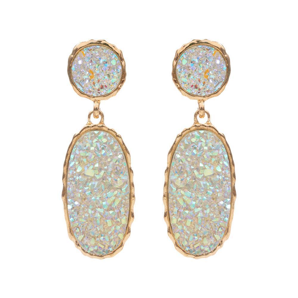 White Oval Druzy Cluster Dangle Earrings - Jewelry Store by Erik Rayo