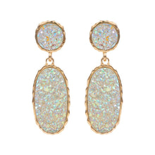 Load image into Gallery viewer, White Oval Druzy Cluster Dangle Earrings
