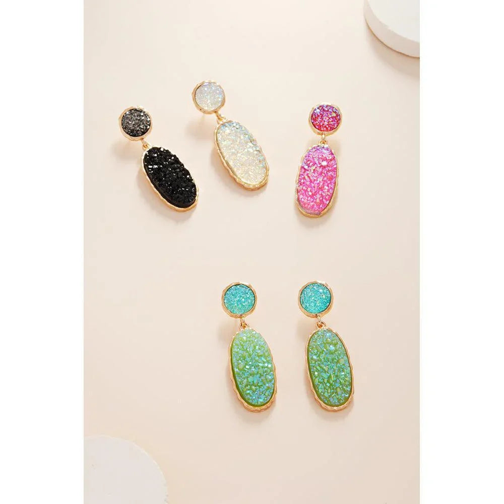 White Oval Druzy Cluster Dangle Earrings - Jewelry Store by Erik Rayo