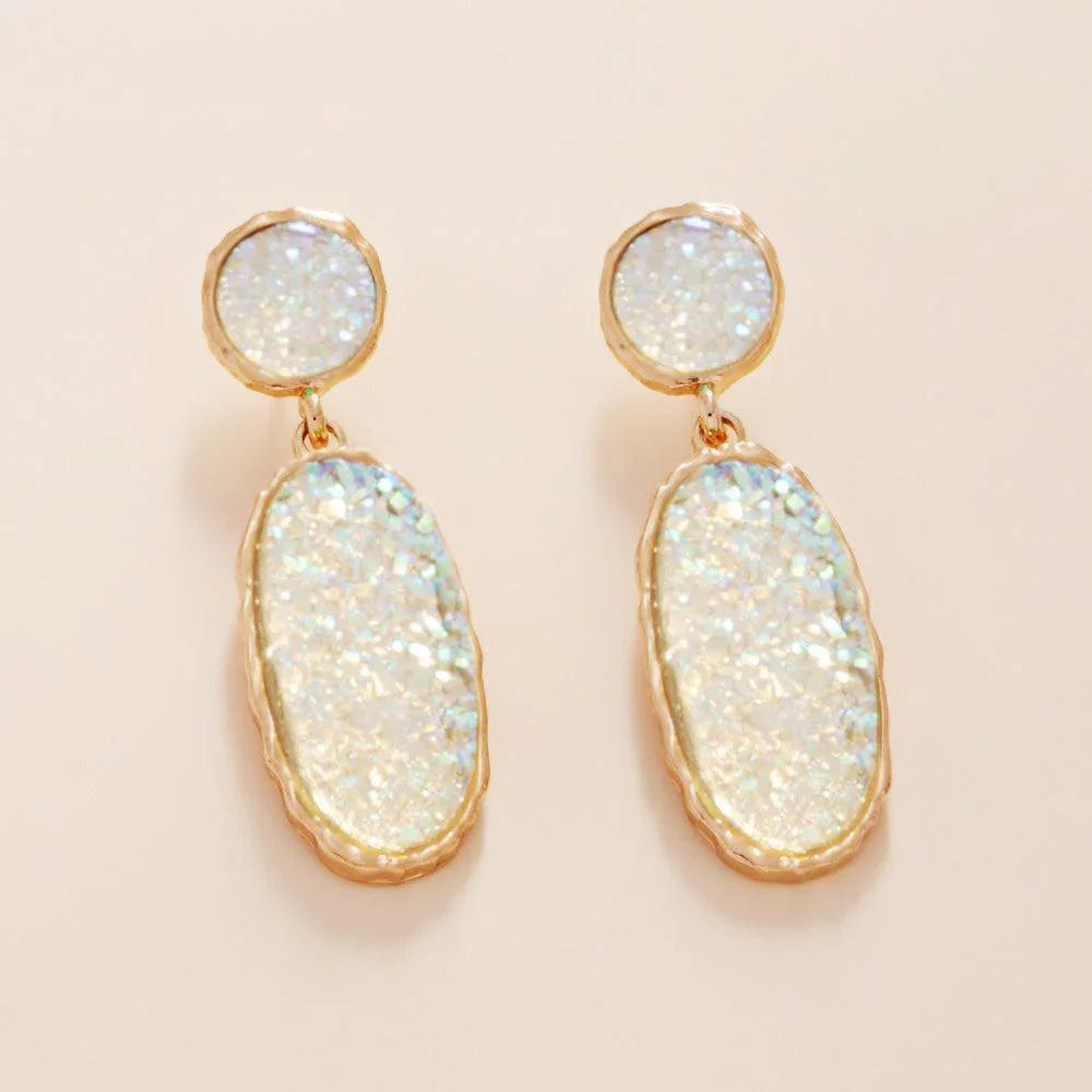 White Oval Druzy Cluster Dangle Earrings - Jewelry Store by Erik Rayo