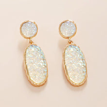 Load image into Gallery viewer, White Oval Druzy Cluster Dangle Earrings
