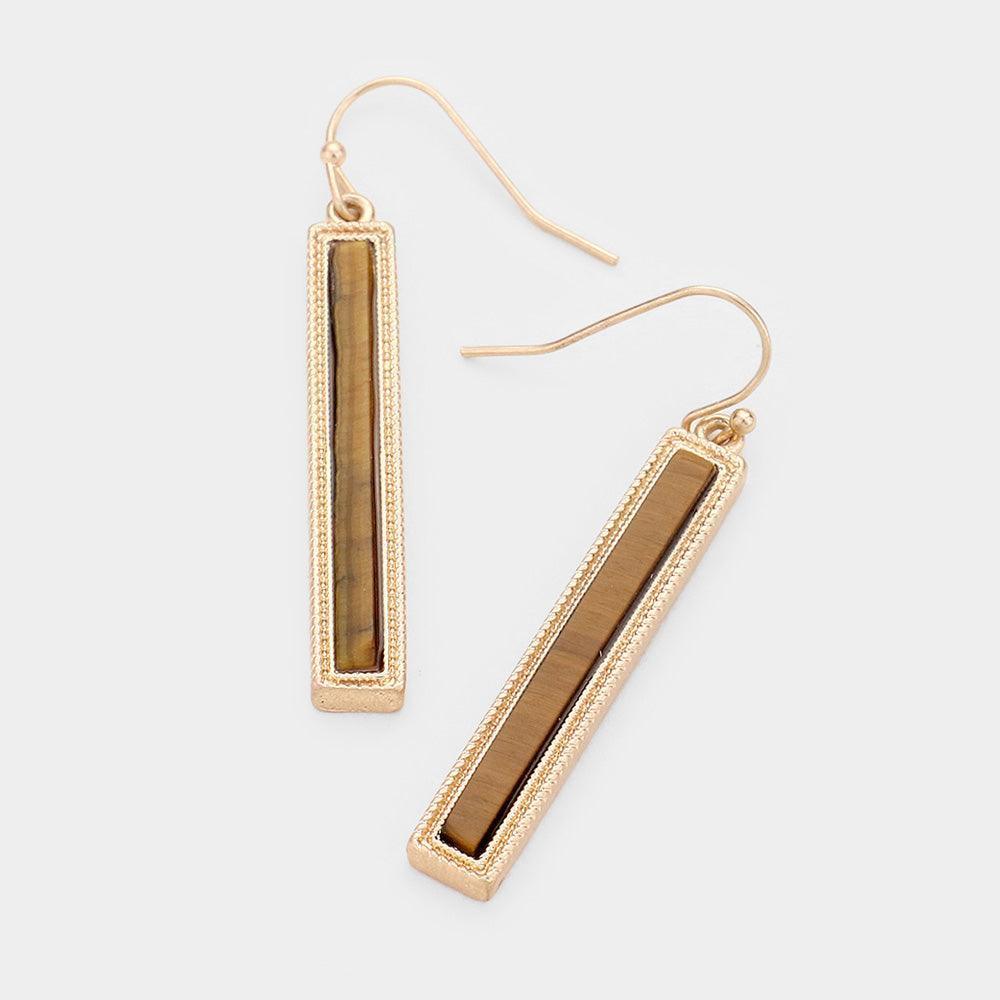 Gold Marble Gem Textured Metal Trim Bar Earrings - Jewelry Store by Erik Rayo