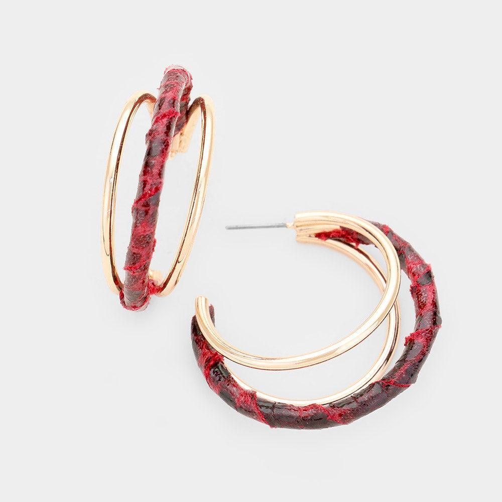 Gold Snake Print Faux Leather Wrapped Hoop Earrings - Jewelry Store by Erik Rayo