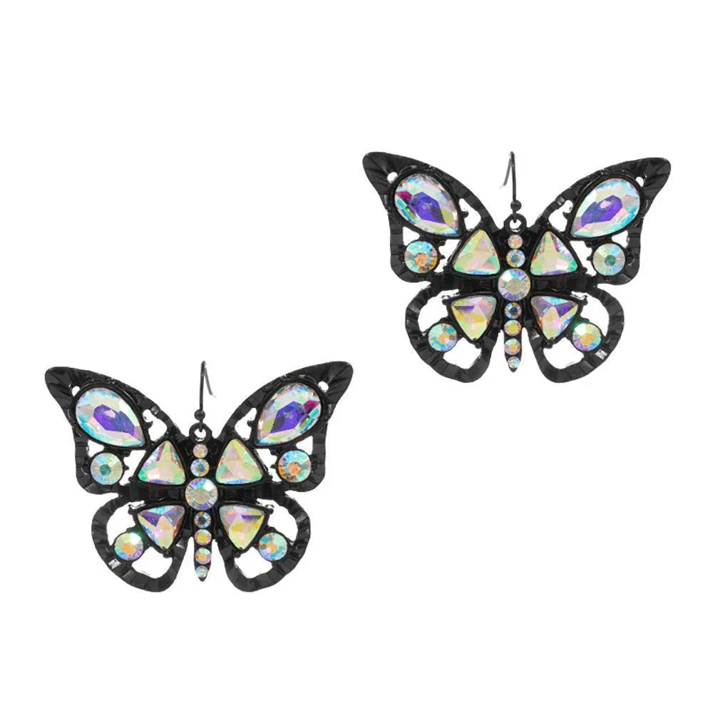Black Stone Embellished Butterfly Dangle Earrings - Jewelry Store by Erik Rayo