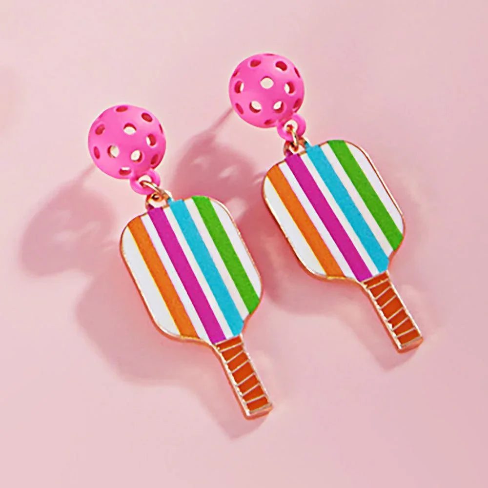 Enamel Pickleball Paddle Dangle Earrings - Jewelry Store by Erik Rayo