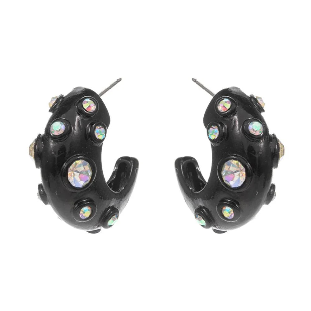 Black Stone Pointed Chunky Hoop Earrings - Jewelry Store by Erik Rayo