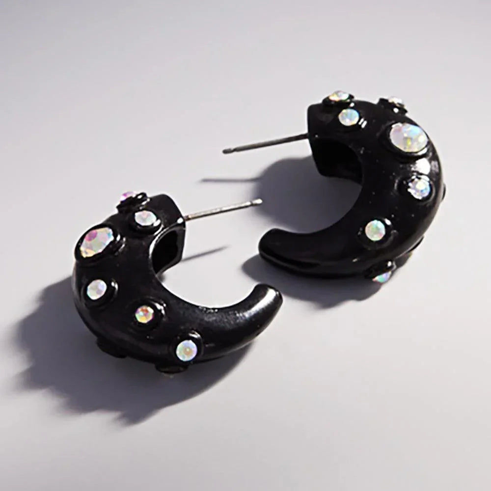 Black Stone Pointed Chunky Hoop Earrings - Jewelry Store by Erik Rayo