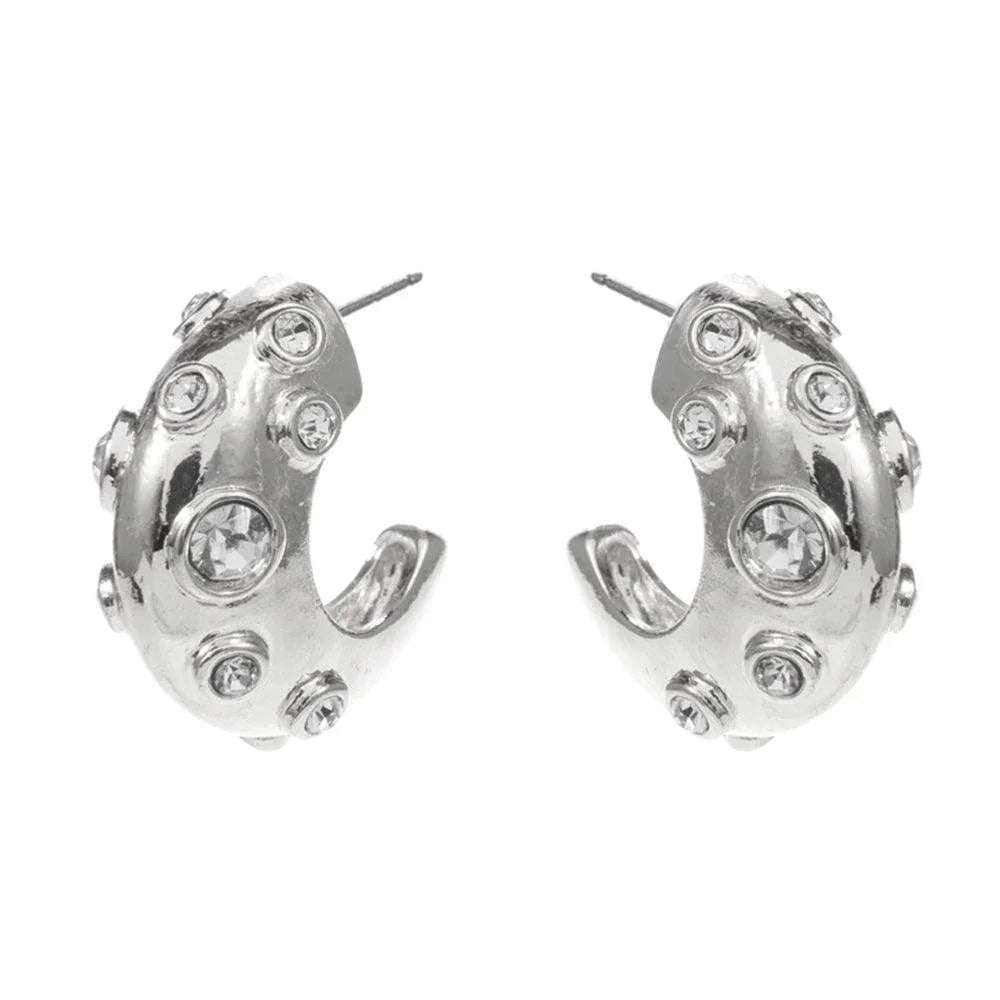 Clear Stone Pointed Chunky Hoop Earrings - Jewelry Store by Erik Rayo