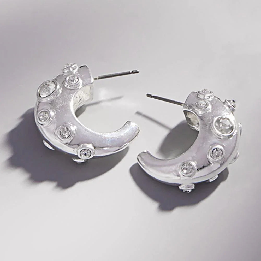 Clear Stone Pointed Chunky Hoop Earrings - Jewelry Store by Erik Rayo