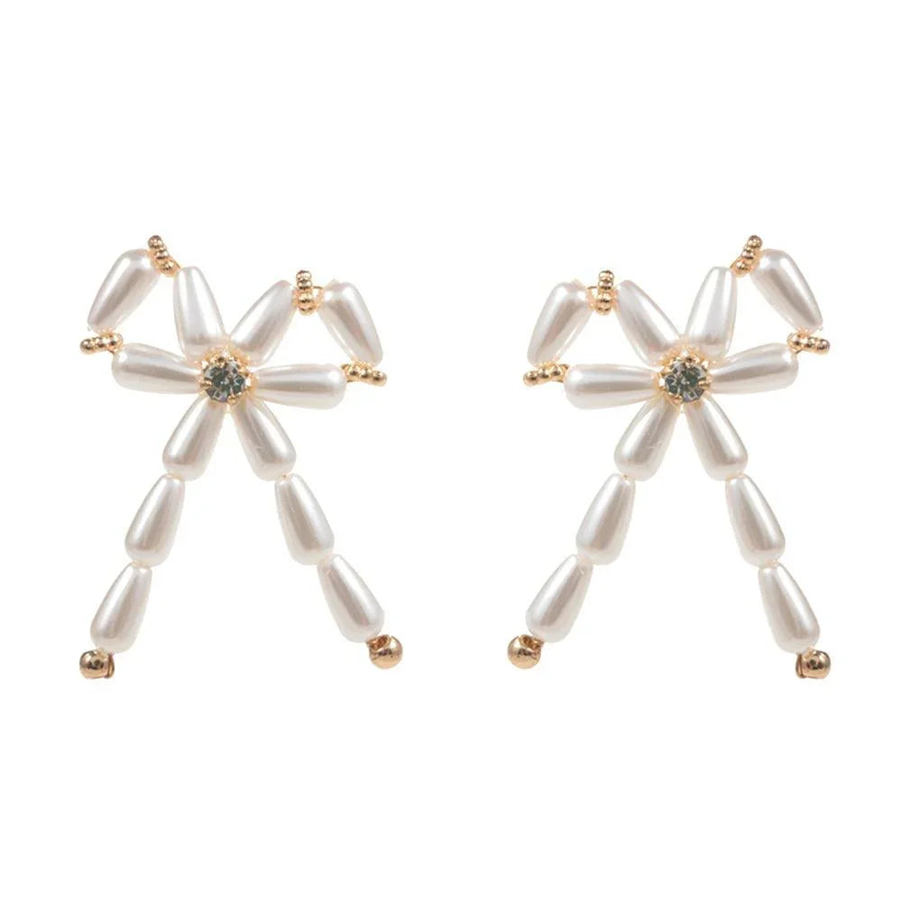 Cream Pearl Beads Bow Earrings - Jewelry Store by Erik Rayo
