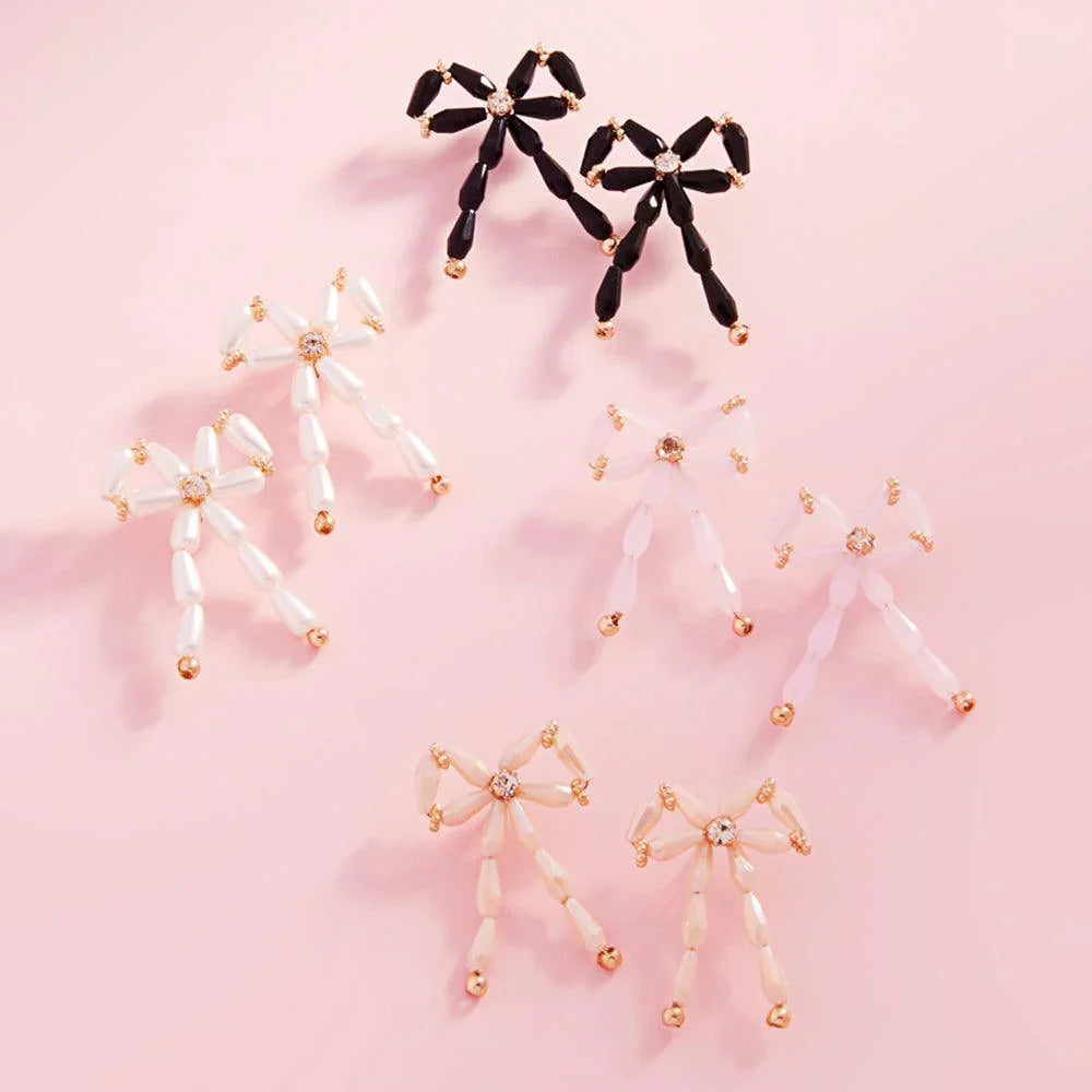Cream Pearl Beads Bow Earrings - Jewelry Store by Erik Rayo