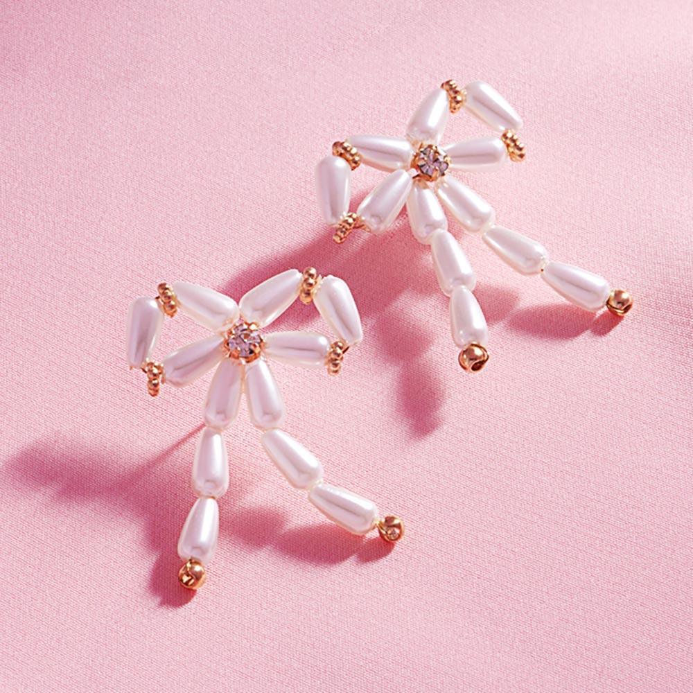Cream Pearl Beads Bow Earrings - Jewelry Store by Erik Rayo