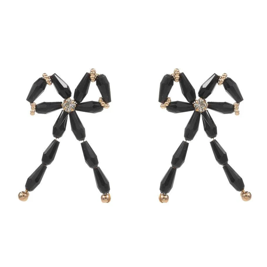 Black Faceted Beads Bow Earrings - Jewelry Store by Erik Rayo