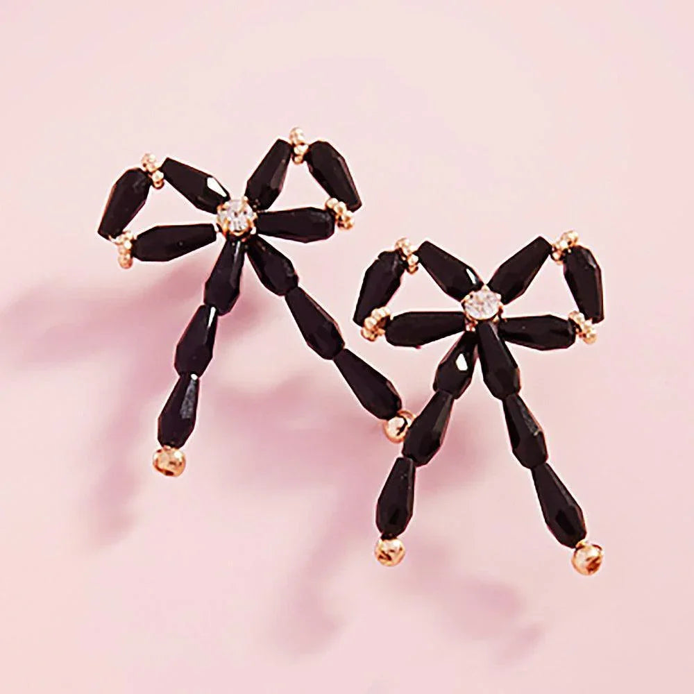 Black Faceted Beads Bow Earrings - Jewelry Store by Erik Rayo