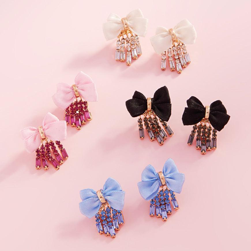 Black Rhinestone Fringe Bow Earrings - Jewelry Store by Erik Rayo