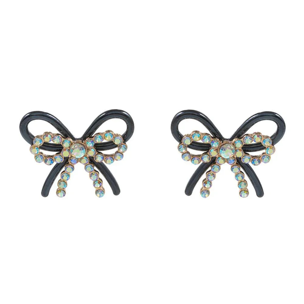 Black Rhinestone Paved Color Metal Wire Bow Earrings - Jewelry Store by Erik Rayo