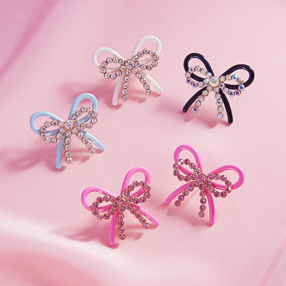 Clear Rhinestone Paved Color Metal Wire Bow Earrings - Jewelry Store by Erik Rayo